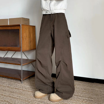 AIDASE  -  American-style Pleated Design Male Jeans Trendy Loose Casual Solid Color Straight-leg Denim Pants Autumn Trend New 21E7655 aidase-shop